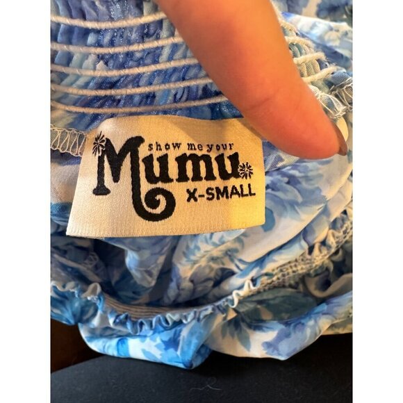 Show Me Your‎ Mumu Dress Women XS Blue White Floral Mama Blues Hacienda Maxi - Picture 10 of 12